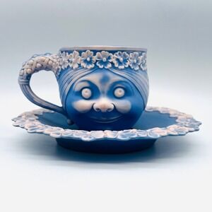 Rare Schafer and Vater Alice in Wonderland Cup Saucer Set Blue Germany